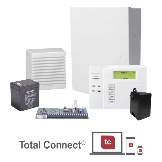 Kit de panel de alarma de intrusión de 8 zonas cableadas y hasta 40 inalámbricas, con teclado, transformador, batería y sirena de 15 W