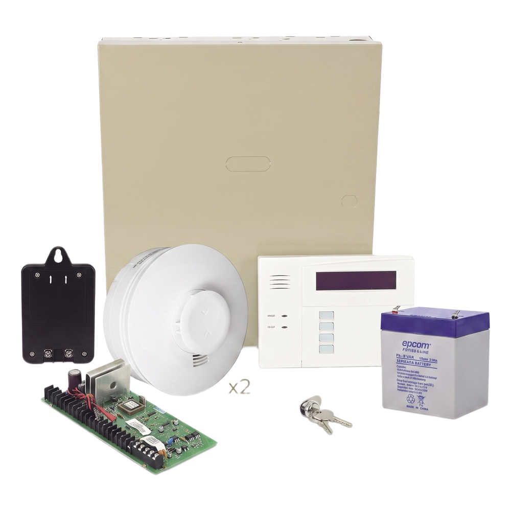 Kit de panel de intrusión de 48 zonas con 2 detectores de humo inalámbricos incluidos, 3 particiones y carga/descarga por Internet