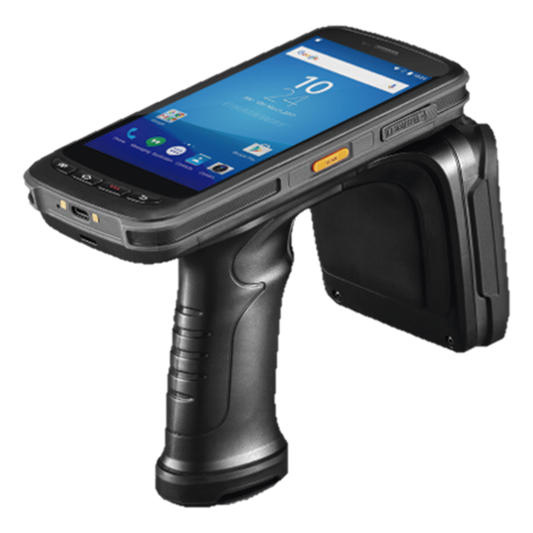 LECTOR RFID PORTATIL CON LECTURA DE LARGA DISTANCIA, IP65 UHF. CONTIENE BASE DE CARGA