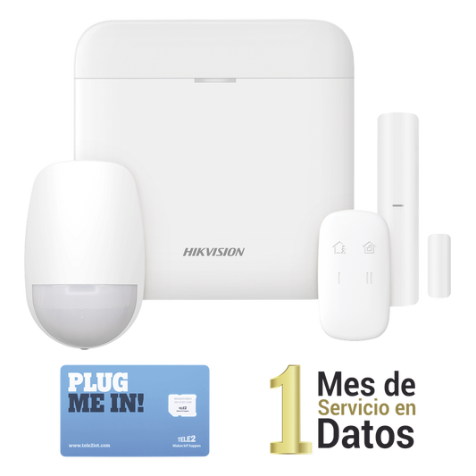 (AX PRO) KIT de Alarma AX PRO con GSM (3G/4G) / Incluye: 1 Hub con bateria de respaldo / 1 Sensor PIR / 1 Contacto Magnético / 1 Control Remoto /1 MICROSIM30M2M incluye 1 mes de servicio/ Wi-Fi / Compatible con Hik-Connect P2P