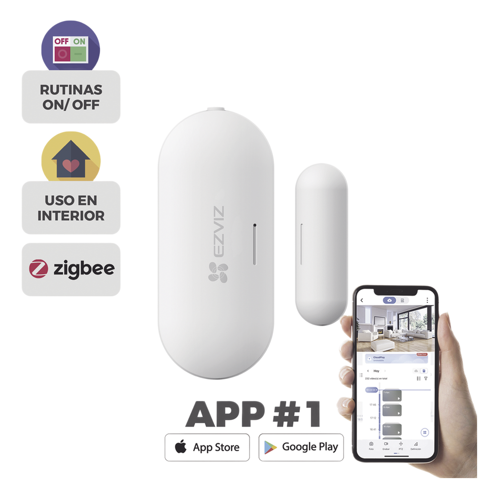 Contacto Magnético Inalambrico / Para Hub CS-A3 / Compatible con Kit de Alarmas EZVIZ CS-B1 / Uso en Interior / Protocolo Zigbee /