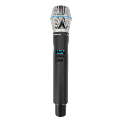 Micrófono Mano Inalámbrico EP-59H | Rango Frecuencia 470-510MHz, 540-590MHz, 640-690MHz, 807-830MHz | Potencia Salida ≥10dBm | Autonomía >10 Horas | Mute Automático por Caída | Display OLED | 7 Niveles Potencia Aju