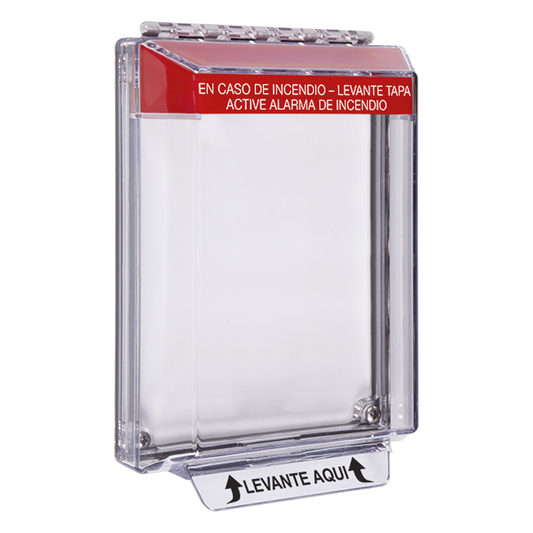 Cubierta Universal Transparente de Bajo Perfil y Texto de Incendio en Español