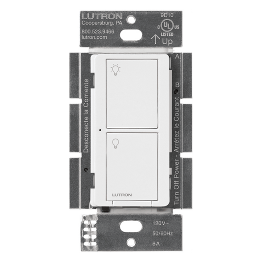Interruptor de pared inteligente on/off Caseta Wireless, voltaje dual 120/277 V, 5 A en LED, sin cable neutro, compatible con controles Pico y Smart Bridge