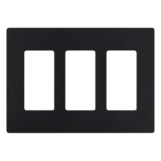 Placa de pared Satin Colors de 3 espacios sin tornillos visibles, acabado satinado color Midnight, para atenuadores, apagadores y accesorios Lutron de apertura Designer