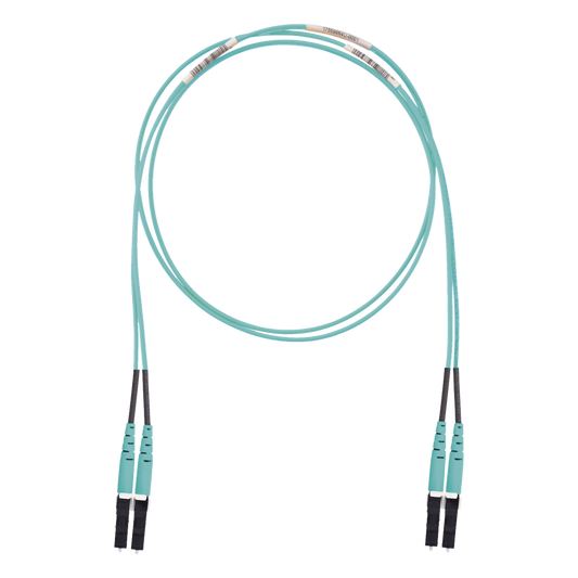 Jumper de Fibra Optica Multimodo 50/125 OM3, LC-LC Duplex, LSZH (Cero Halógenos), Color Aqua, 10 Metros (32.81 Pies)