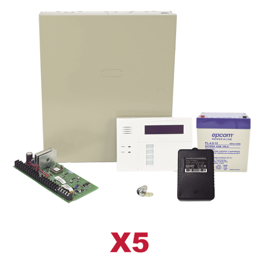 Kit de 5 paneles de alarma híbridos con teclado 6160RF, transformador y batería, ampliables a 48 zonas