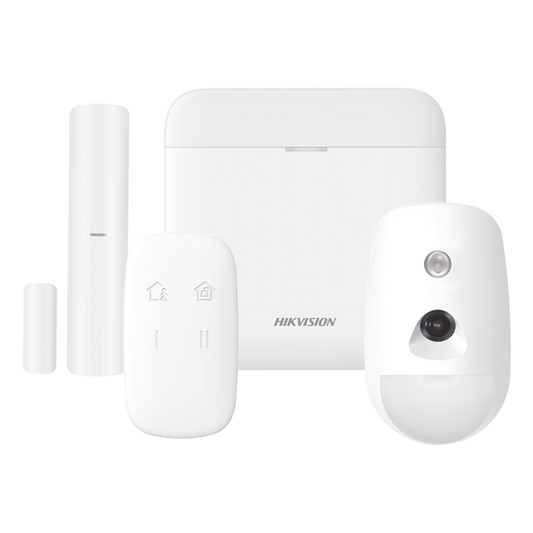 (AX PRO) KIT de Alarma AX PRO / Incluye: 1 Hub con bateria de respaldo / 1 Sensor PIR con Cámara / 1 Contacto Magnético / 1 Control Remoto / WiFi / Compatible con Hik-Connect P2P