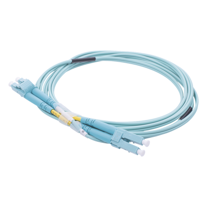Jumper de Fibra Óptica Multimodo OM3 50/125 LC-LC OFNR (Riser), 2.0 mm, Dúplex, Aqua, 2 Metros (6.56 Pies)