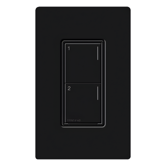 Botonera Sunnata híbrida negro, 2 botones, dimmer/interruptor con controlador de carga, requiere neutro, para RadioRA 3