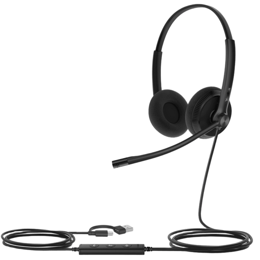 Diadema Cableada Yealink UH34 Lite Dual USB-C/A con Almohadillas de Espuma y Certificación Microsoft Teams / UC