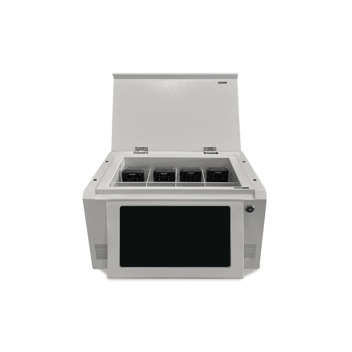 Estación de Descarga para Cámaras Corporales | 8 Canales de Conexión | Descarga Simultanea | Pantalla Táctil | Almacenamiento Hasta 12TB | Carga y Copia de Seguridad Automática | Compatible con Body Cam XMR-R3.