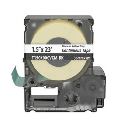 Casete de Etiquetas de Vinilo de Cinta Continua, Color Negro Sobre Amarillo, Uso Interior/Exterior, 36 mm de Ancho x 7 Metros (22.97 Pies) de Largo