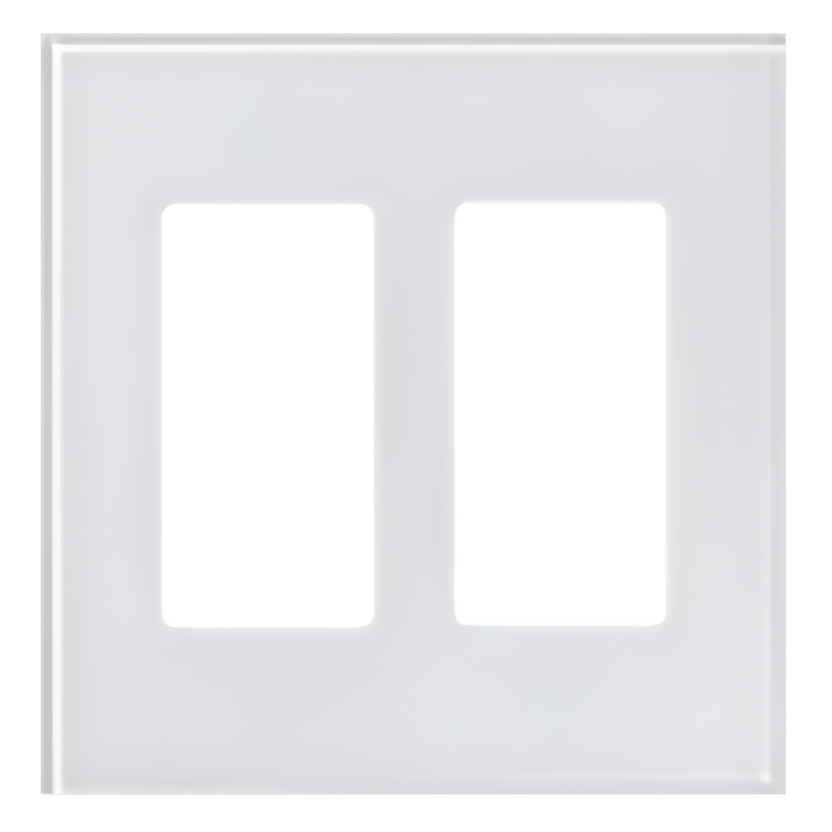 Placa frontal de cristal de 2 espacios para atenuadores, teclados y controles Pico Lutron con apertura tipo Designer, sin tornillos visibles, cristal claro con pintura blanca