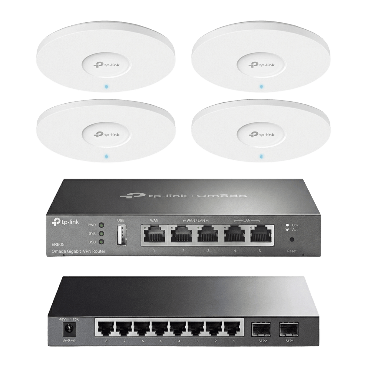 Kit de Iniciación en redes OMADA / 1 Router / 1 Switch TL-SG2210P / 4 Punto de Acceso EAP613