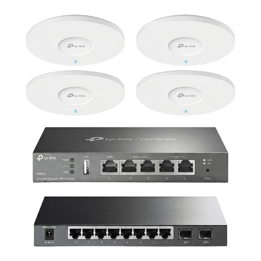 Kit de Iniciación en redes OMADA / 1 Router / 1 Switch TL-SG2210P / 4 Punto de Acceso EAP613