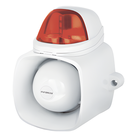Sirena / Luz Estroboscópica Autónoma / Color Rojo  4 en 1 / IP65 / Uso Interior y Exterior / 12 Vcd / Múltiples Tipos de Notificación / Estroboscópica, de Sirena o de Audio /