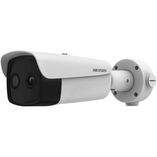 Bala IP Dual / Térmica 25 mm (384 X 288 ) / Óptico 12.4 mm (4 Megapixel) / 100 mts IR / IP67 / PoE / VCA 3.0 / NEMA 4X / Termométrica / Detección de Temperatura y Fuego / Micro SD