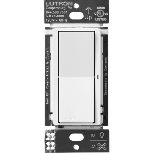 Interruptor de pared inteligente Claro on/off, 120 V con neutro, 5 A en LED y 600 W incandescente, funciona con control Pico y Smart Hub Caseta Wireless, color blanco