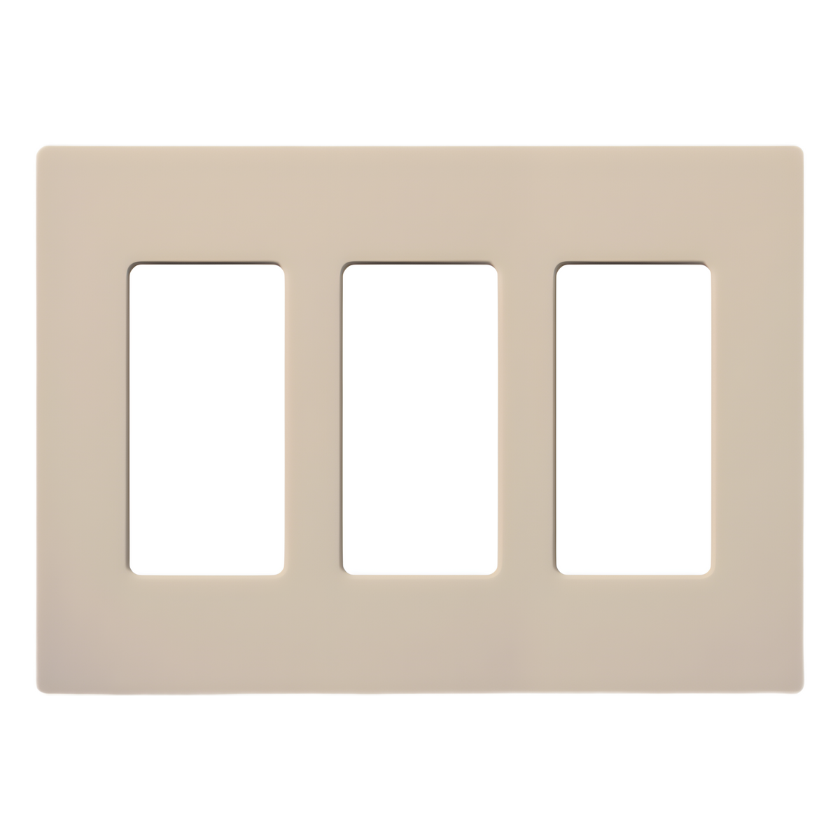 Placa de pared de 3 espacios sin tornillos visibles, acabado satinado color taupe, para atenuadores, apagadores y controles Lutron de estilo Designer