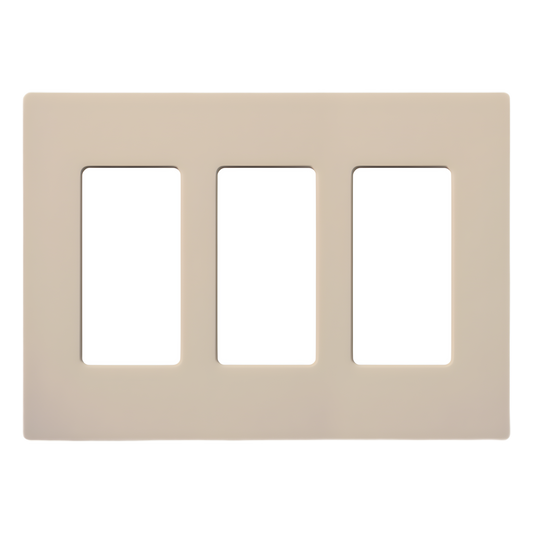 Placa de pared de 3 espacios sin tornillos visibles, acabado satinado color taupe, para atenuadores, apagadores y controles Lutron de estilo Designer
