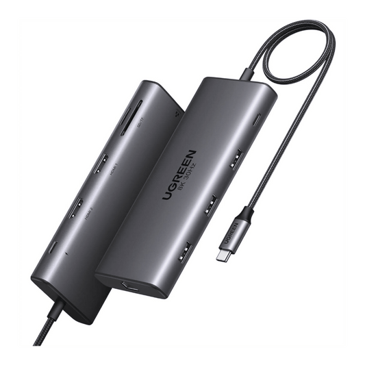 Docking Station USB-C Hub 10 en 1 UGREEN Revodok Pro 210 / Dual HDMI 4K 60Hz y 8K 30Hz / 3 Puertos USB-A + USB-C 3.0 / Carga PD 100W / Ethernet Gigabit 1000M / Lector Tarjetas SD y TF / Compatible Windows y macOS