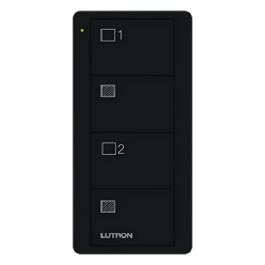 Control remoto inalámbrico Pico de 4 botones para dos grupos de persianas o cortinas, color negro brillante, compatible con Caseta Wireless, RA2 Select y RadioRA 2 y 3