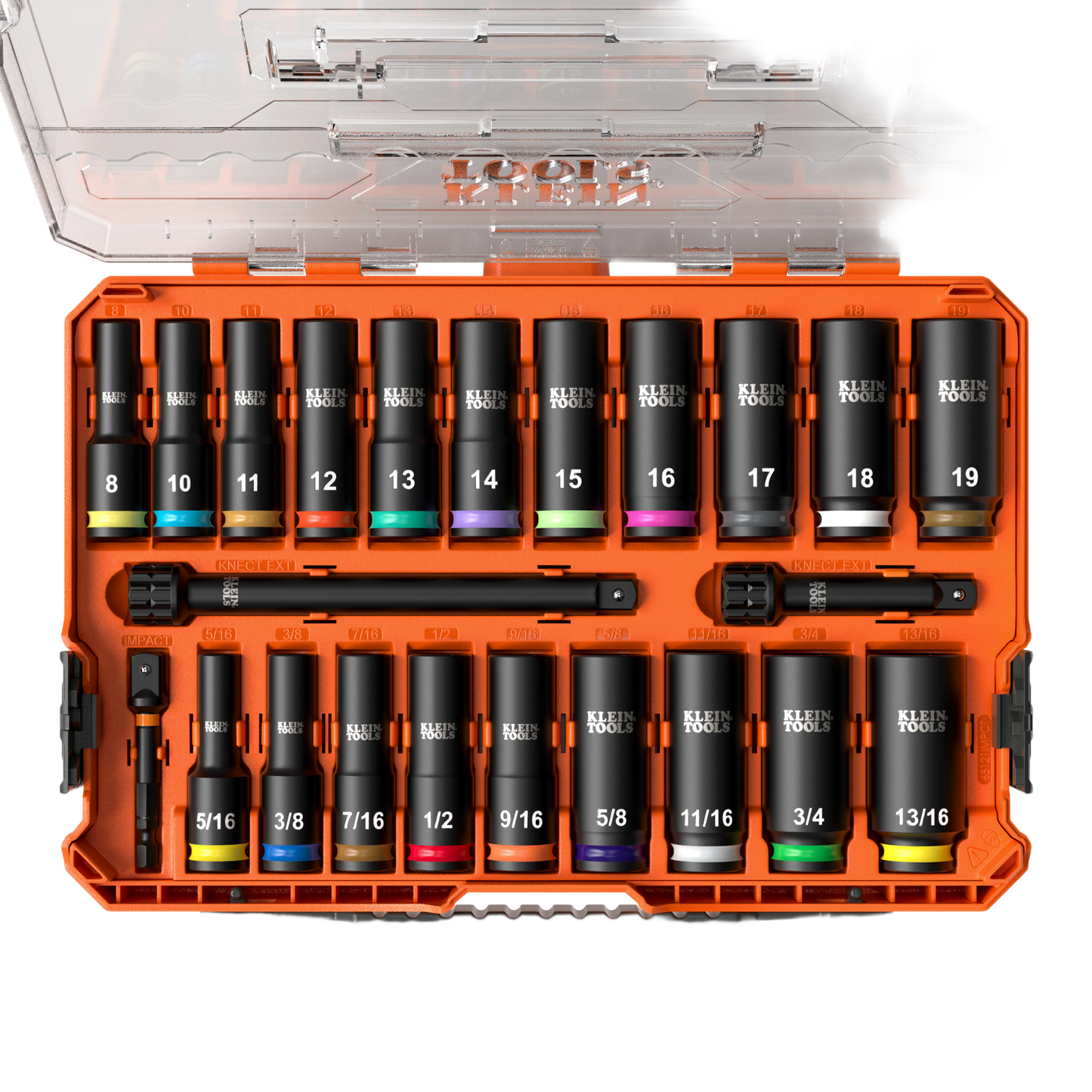 Juego de Dados de Impacto KNECT™ (M) / 3/8" Drive Profundo / SAE y Métrico / 23 Piezas / Adapters Multi-Propósito / MODbox™ Case