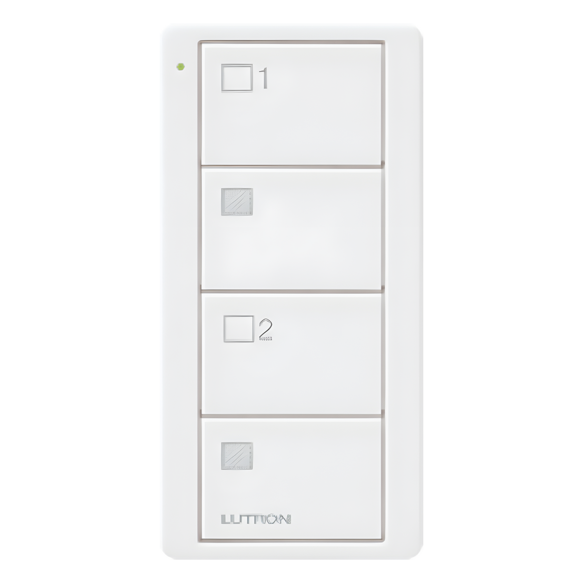 Control Pico inalámbrico de 4 botones para 2 grupos de cortinas o persianas con apertura y cierre por grupo, batería CR2032 de hasta 10 años, color blanco brillante