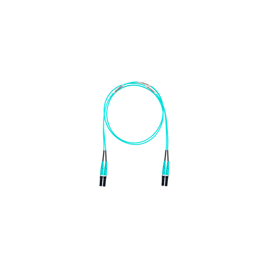 Jumper de Fibra Optica Multimodo 50/125 OM4, LC-LC Duplex, OFNR (Riser), Color Aqua, 30 Metros (98.43 Pies)