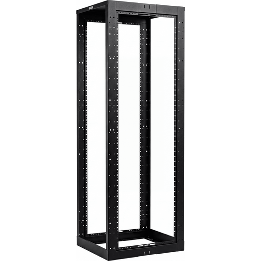Rack de Cuatro Postes Estándar de 19", Rieles Con Orificio Para Tuerca Enjaulada, Profundidad Ajustable de 23 a 42 in, 45 Unidades de Rack, Color Negro