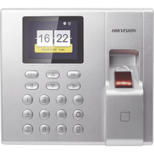 Terminal de Control de Acceso y Asistencia compatible con APP Hik-Connect (P2P) / Lectura de Huella y de Tarjetas EM / Soporta hasta 1000 Huellas / Relevador para Chapa / Software iVMS4200