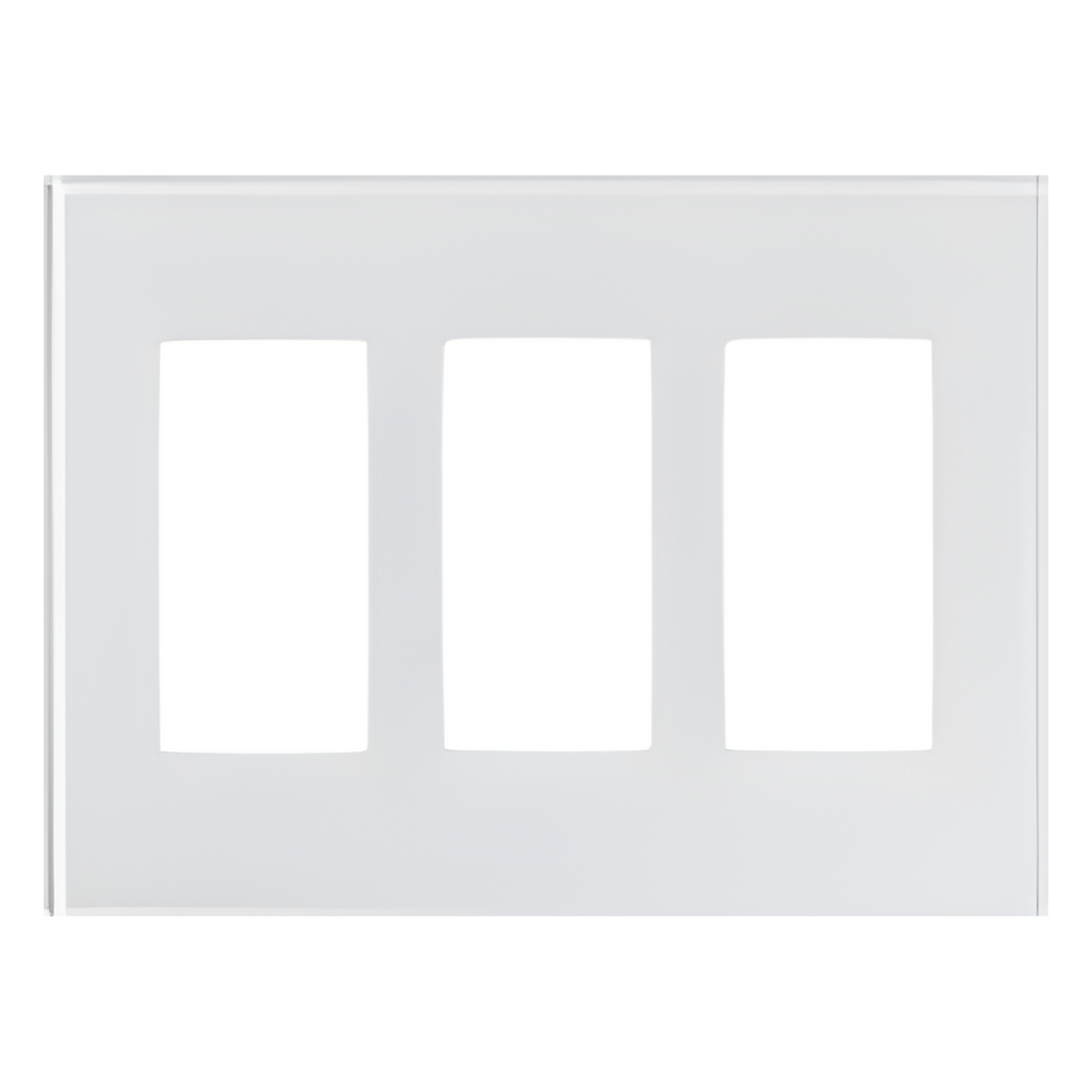 Placa frontal de cristal de 3 espacios para atenuadores, teclados y controles Pico Lutron con apertura tipo Designer, sin tornillos visibles, cristal claro con pintura blanca