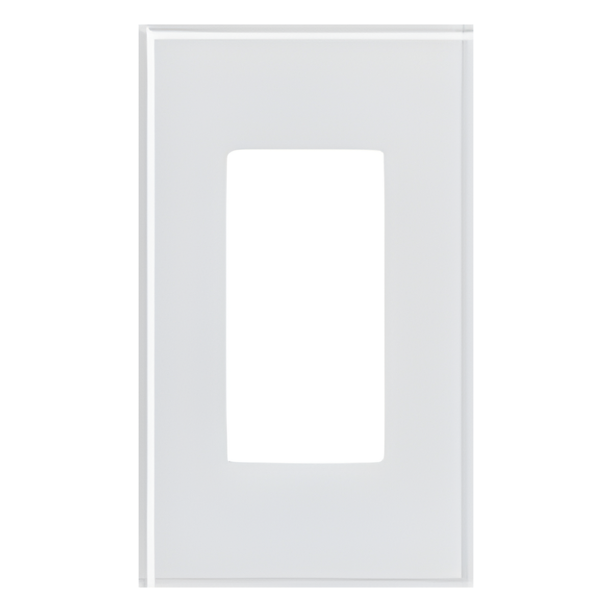 Placa frontal de cristal de 1 espacio para atenuadores, teclados y controles Pico Lutron con apertura tipo Designer, sin tornillos visibles, cristal claro con pintura blanca
