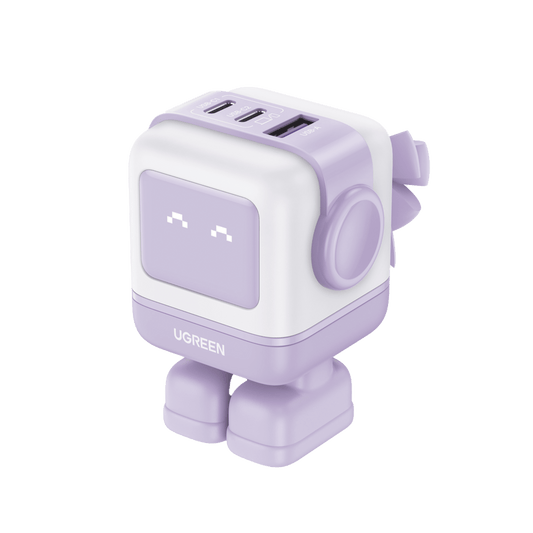 Cargador RobotGaN de 65W Serie UNO | 3 Puertos de Carga R�pida | 2 USB-C | 1 USB-A | PD 3.0 | QC 4.0 | Carga Inteligente | Tecnolog�a GaN II | Zapato Magn�tico Extra�ble | Carcasa Ign�fuga | Pantalla LED
