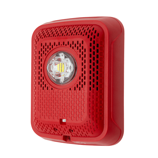 Bocina con Lámpara Estroboscópica, Montaje en Pared, Color Rojo, Nuevo Diseño Moderno y Elegante y Menor Consumo de Corriente