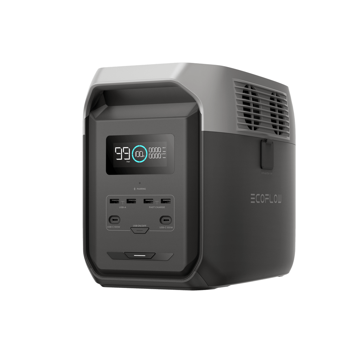 Estación de Energía Portátil Delta 3 1536Wh Litio LFP / 6 AC 1800 W (Max. 3600W) / 2 USB-C 100W / Capacidad para Aumentar Respaldo / Cargador de Coche 10A a 12.6V / Conectividad WiFi y Bluetooth (App) / Carga Solar 500W Max.