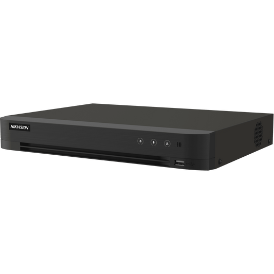 DVR 16 Canales TURBOHD + 16 Canales IP / 8 Megapixel (4K) / Audio Bidireccional / ACUSENSE / Audio Bidireccional / 1 Bahía de Disco Duro / Salida de Video en Full HD / H.265+