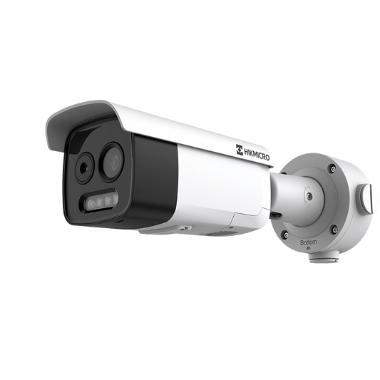 HIKMICRO Cámara Bala IP Térmica y Óptica Dual / Análisis de Video (VCA 3.0) para Protección Perimetral / Detección de Incendios y Fumar / Medición de Temperatura -20°C a 150°C