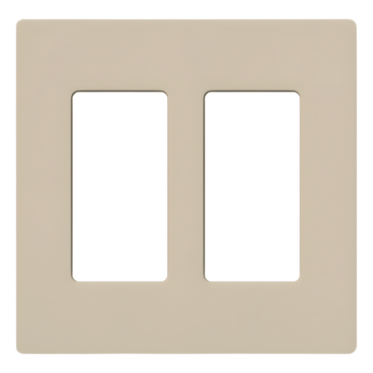 Placa de pared de 2 espacios sin tornillos visibles, acabado satinado color taupe, para atenuadores, apagadores y controles Lutron de estilo Designer