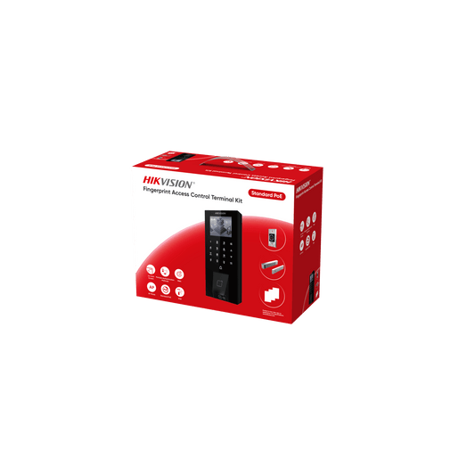 Kit Terminal Control Acceso Biométrico DS-KAS807 / Huella Digital / 2.4" LCD / 5000 Huellas + 5000 Tarjetas / IP65 / Wi-Fi + PoE / Cerradura Magnética 272 kg / Botón Touchless