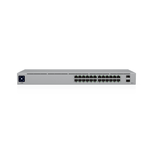 Switch UniFi Capa 2 / 24 Puertos Gigabit / 16 Puertos PoE+ 802.3af/at / 95W Total / 2 Puertos SFP 1G / Pantalla LCM / Sin Ventilador