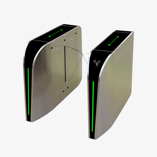 Puerta de cortesía tipo FLAP bidireccional / 30 personas por minuto / Acabado de Lujo / Apertura en 1 segundo / Acero inoxidable / Indicadores LED / Alarma por acceso denegado