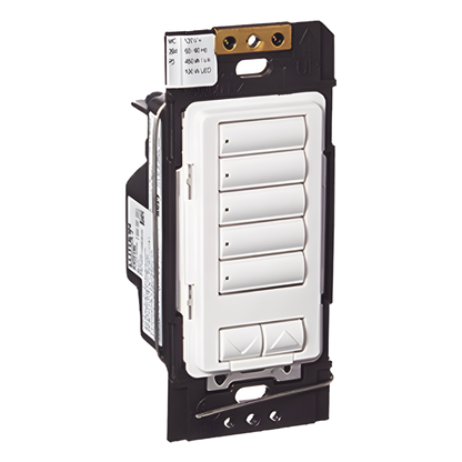 Botonera híbrida de 5 botones con atenuador de 450 W integrado, inalámbrica RF, sistema RadioRA 2