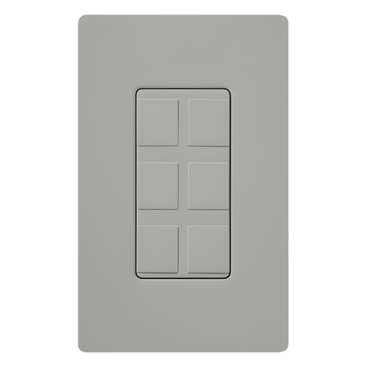 Marco de 6 puertos color gris para conectores snap-in de red, fibra, coaxial y telefonía, línea Claro, incluye 6 insertos ciegos; placa de pared se vende por separado