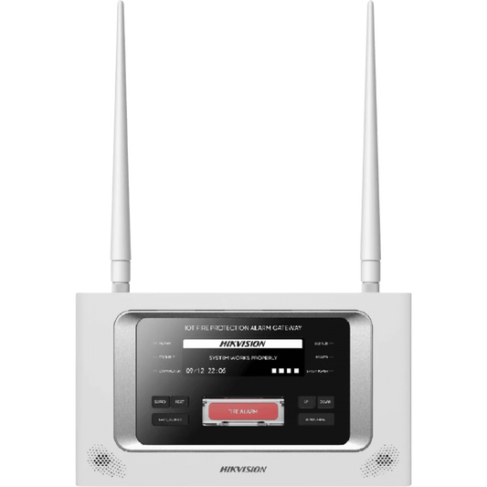 (HikFire) Panel Inal�mbrico de Detecci�n de Incendio (Gateway LoRa) / Pantalla LCD T�ctil / Comunicaci�n hasta 2 km / Gesti�n de 128 Dispositivos / Encriptaci�n AES128 / Integraci�n a HikCentral Professional