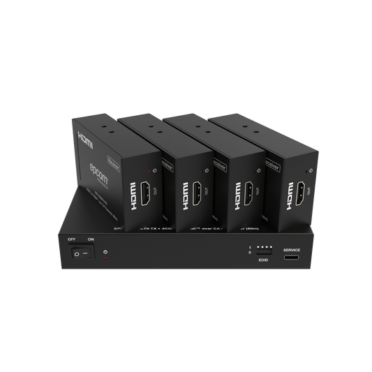 Splitter Extensor 1x4 | 4K@60Hz a 60m | 4K@30Hz a 70m | Cable Cat6 | EDID | HDCP 2.2 | Salida Loop