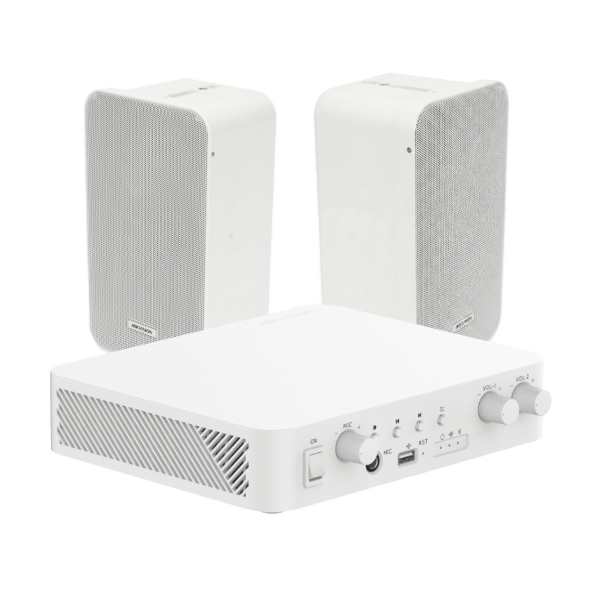 Kit de amplificador con bluetooth | 2 altavoces para pared | Sistema 100V |  2 Canales con Control de volumen Independiente |  Música Ambiental