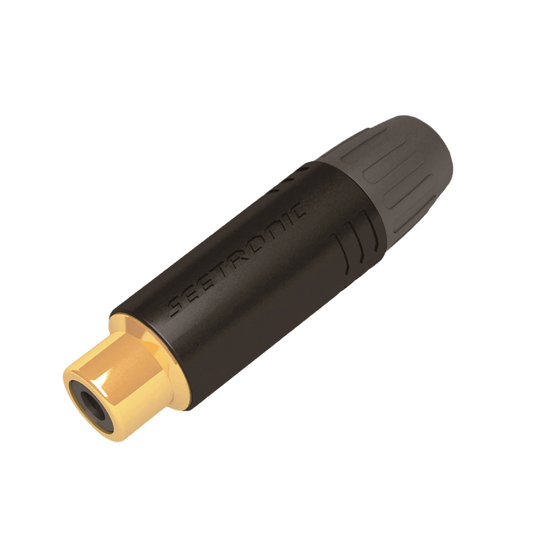 Conector Hembra RCA | Carcasa Enchapada en Negro | Contacto Enchapado en Oro | Cable OD 3.5-6.5mm