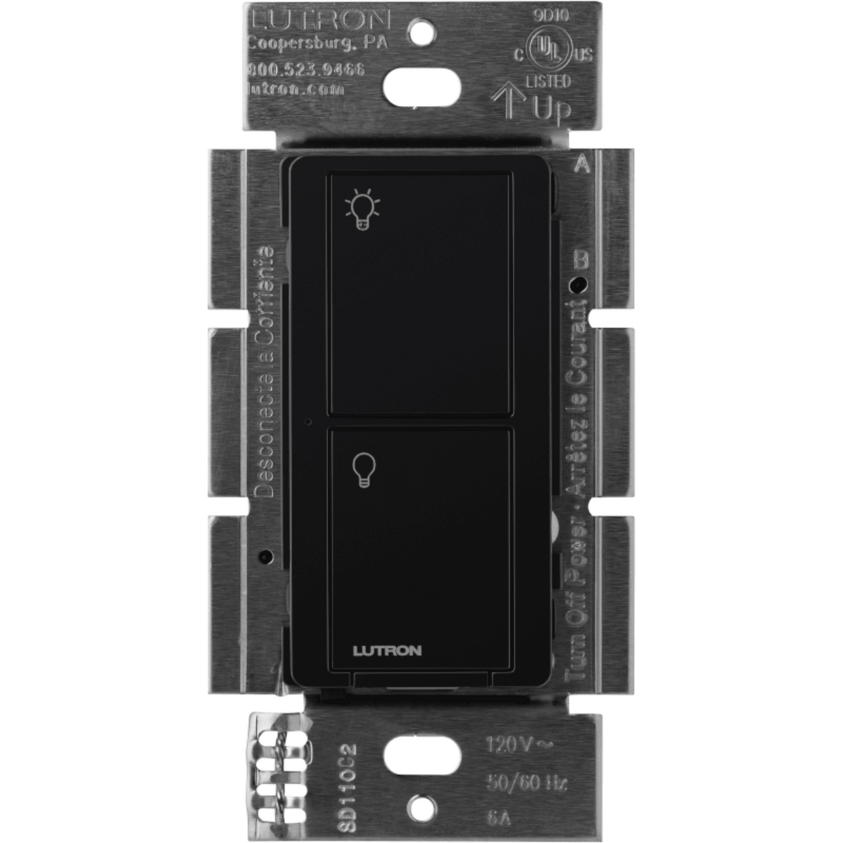 Interruptor de pared inteligente on/off Caseta Wireless de 5 A y 120/277 V, sin cable neutro, compatible con controles Pico y Smart Bridge, color negro